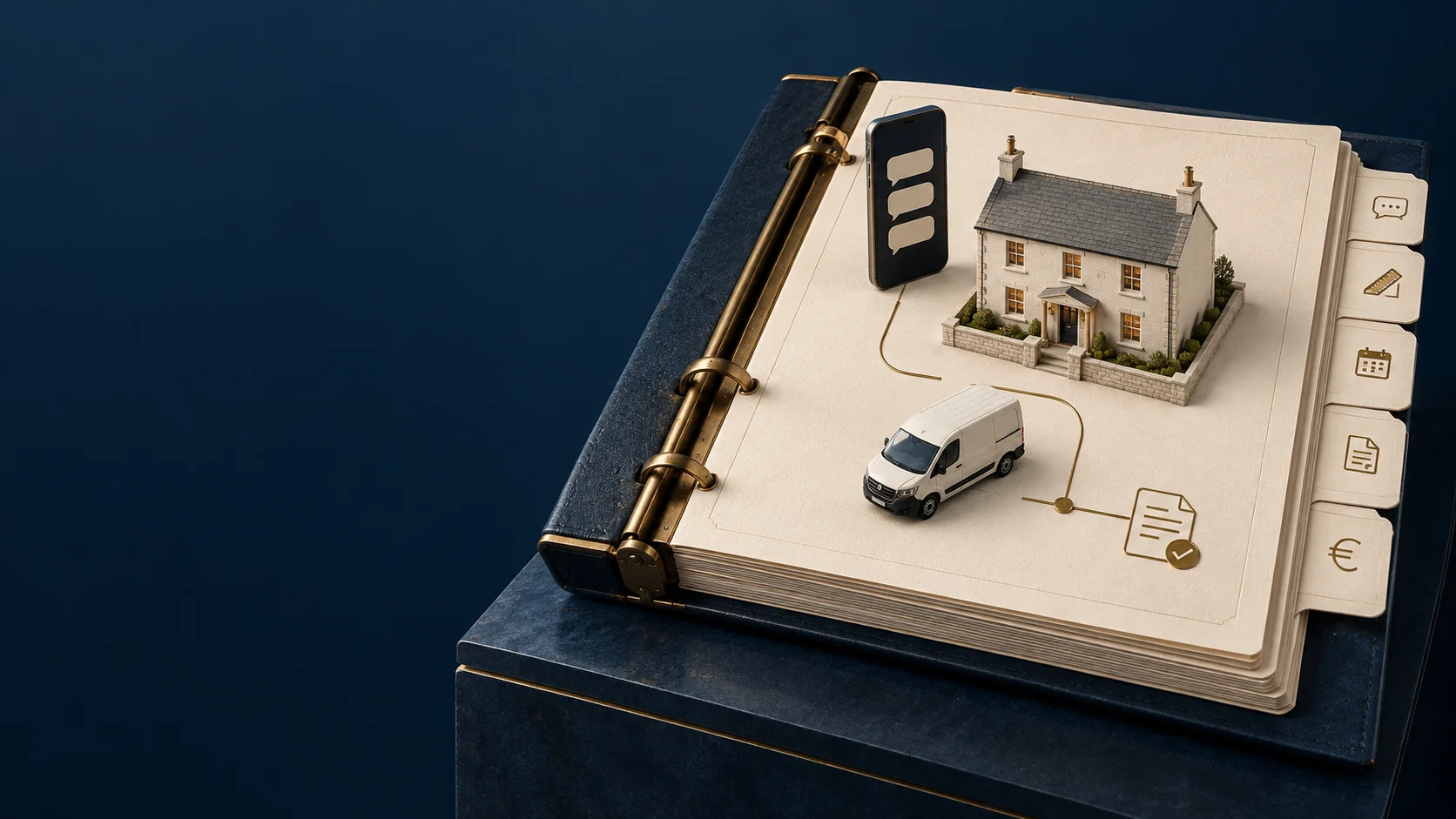 Job file connecting a customer conversation, a home, the crew van and the final paperwork